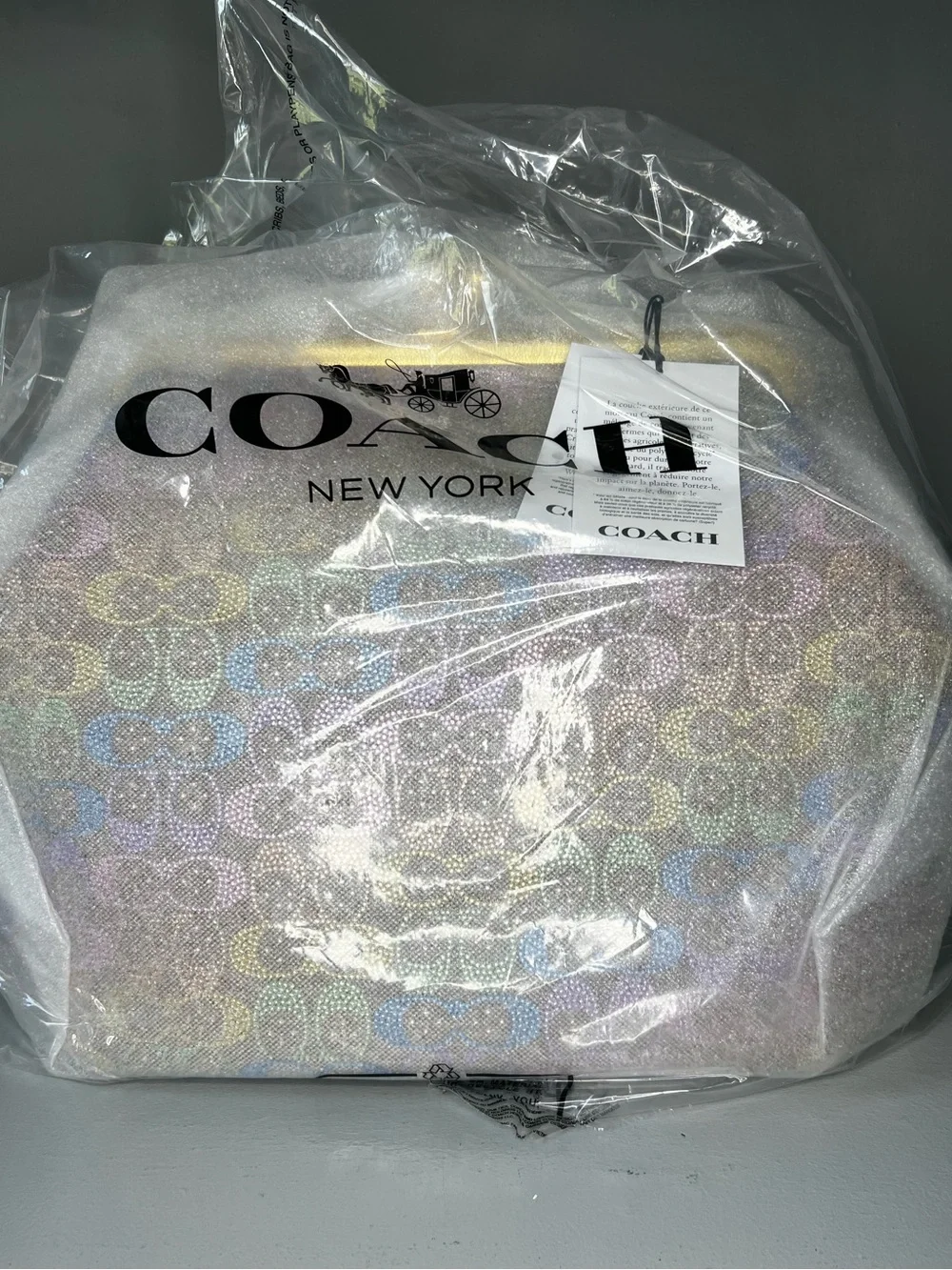 Coach Large Rainbow Crystal Kisslock Frame Leather Shoulder Bag